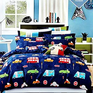 Nankis Kids Super Soft Polycotton Double Bedsheet - Size 90x100 inches with 2 Pillow Covers (Size 46x68 Cms, NSKIDSBDS11, Blue)