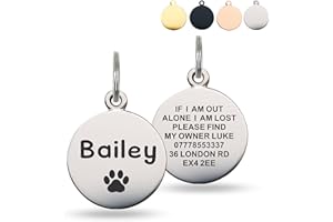 Deep Engraved Dog Tags for Pets UK Prime, Personalised Cat Dog Name ID Tags, Stainless Steel Pet Tag for Doggy Kitten Kitty Puppy, Scratch Resistant Tag (Silver Round, S)