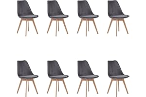 ‎HJHOMEHEART HJhomeheart Set aus 8 Esszimmerstühlen aus Patchwork-Stoff mit abnehmbarem Sitzkissen und Massivholzbeinen für Esszimmer, Wohnzimmer, Küche usw. (Gänsedaune Grau)