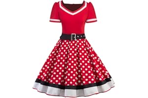 Writtian Kleid Damen Elegant 50er Jahre Petticoat Kleider Gepunkte Rockabilly Kleider V Ausschnitt Cocktailkleider Vintage Retro Tunika Kleid A-Linie Partykleider Minikleid