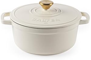 Salter Chester 24cm Cast Iron Casserole Pot – Self-Basting Lid, Dutch Oven/Stock Pot, Enamel Coated Cast Iron, Oven Safe, Suitable for All Hob Types Including Induction, 3.4L Cap., PFAS-Free, Cream