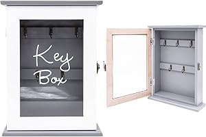 Maison Des Cadeaux Wall Mounted Grey/White Wooden 5 Key Box Hook Holder (US417)