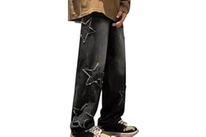 GENERIC Baggy Jeans Men's 90s Hip Hop Jeans Stretch Regular Jeans with Wide Leg Denim Trousers Vintage Y2K Straight Leg Jeans Boys Trousers Harajuku Streetwear Pants Y2K Jeans