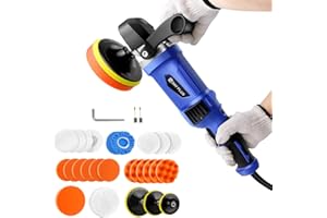 QIMU 1400W Dual Action Polisher Car Polisher Buffer Kit for Car Detailing, 6 Variable Speed Car Buffer Polisher Car Polishing Machine with 150/180mm Polishing Plate, Removable D-Handle & Side Handle
