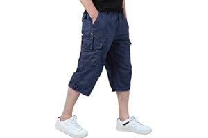 KEFITEVD Pantalones Cortos Casuales de Sarga Elásticos 3/4 para Hombre