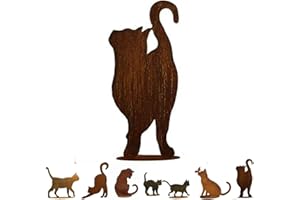 KLOCKE EDELROST DEKOR Statua da giardino arrugginita su base fissa, di alta qualità e resistente alle intemperie, statuetta di animali in metallo arrugginito, decorazione da giardino (gatto V, altezza 46 cm)