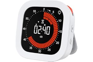 ORIA Visuell timer, 60-minuters pomodoro-timer med LED-skärm, 12 h nedräkning och 3 h uppräkning, volymkontroll (tyst/vibrati