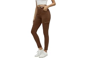 YoYogini Womens Cargo Trousers High Waist Pants Stretch Skinny Fit Jeans with Pockets