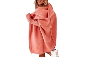 Minetom Cardigan Donna Lungo Invernale Oversize Manica Lunga Tinta Unita Maglione Cappotto Giacca con Cappuccio