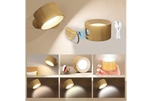 Bizcasa 2000mAh LED Wall Light Indoor, Battery Operated Wall Lamp USB Rechargeable 360° Free Rotatable Wall Sconce 3 Adjutable Dimmable Levels 3 Color Bedroom Wall Light for Stairs Bedside