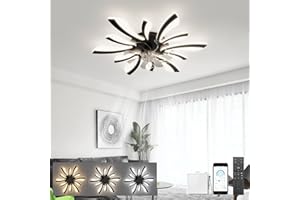 LJX Lampadario con Ventilatore da Soffitto con Telecomando DC Plafoniera con Ventilatore Led Soffitto Silenzioso Dimmerabile Estate e Inverno Cucina Camera da Letto, Nero