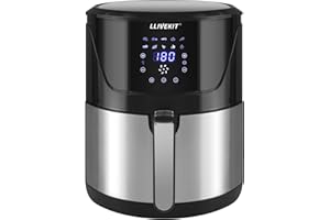 ‎LLIVEKIT LLIVEKIT Heißluftfritteuse XXL mit 5 Liter in Silber, Heissluft Fritteusen Air Fryer mit Digitalem LED-Touchscreen, 10 Programmen, Timer & Warmhalten, Fritteuse mit Rezeptbuch, ohne Öl, 1400W