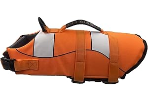 HJKIOPC Dog Life Jacket Classic Stripes,Adjustable High with Strong Rescue Handle Dog Life Vest for Swimming and Boating (Orange, M (Chest Girth: 20.9"-25.6"))
