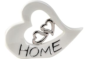 ‎LIFESTYLE & MORE Lifestyle & More Moderne Skulptur Dekofigur Herz aus Keramik weiß und Silber 22x16 cm