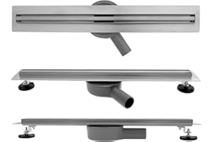 VBChome Duschrinne 90 cm ULTRA SLIM sehr flach edelstahl Bodenablauf Siphon mit Geruchsstop Größen 60 70 80 100 Ablaufrinne für Badezimmer Duschablauf Komplettset