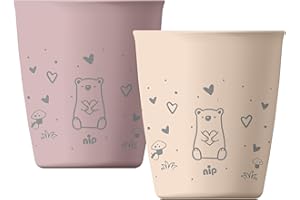 nip – Becher | Nachhaltiger und bruchfester Trinkbecher mit abgerundeter Trinkkante für Babys ab 12 Monaten. Ergonomischer Kinderbecher aus über 90% nachwachsenden Rohstoffen | 2 St., Rosa