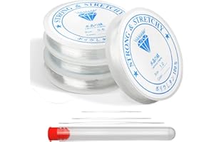 ‎SUOFUOLEF Suofuolef 4 Spool Elastic Band for Bracelets, 0.4 mm, 0.6 mm, 0.8 mm, 1.0 mm, Transparent Elastic Jewellery Thread with Beading Needle for Jewellery Making, Necklace, DIY Crafts