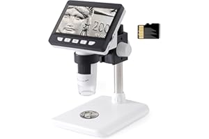 Koolertron Microscope Numérique IPS 4,3 Pouces 1080P 50-1000x Microscope avec Carte 32GTF, 8 Lumières LED, Batterie Rechargeable pour Réparation de Circuits Imprimés, Soudage de Pièces de PCB