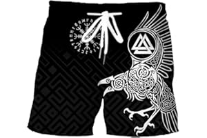 ALPTEC Viking Shorts d'été pour hommes Norse Odin Crow Pattern Shorts de plage Shorts de sport à séchage rapide Shorts de bain imprimés en 3D