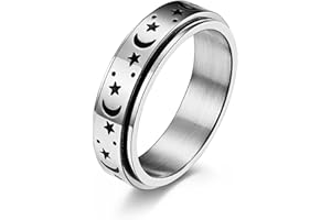 Gilieyer Anillos de Acero Inoxidable Fidget Band, Luna y Estrella Anillos Giratorios Fidget Anillo para Mujeres Hombres Alivio del Estrés Spinner Anillo de Boda Tamaño 7-11