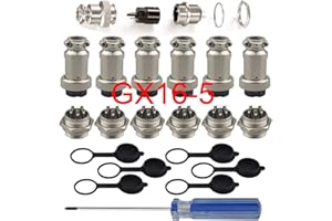 RUNCCI-YUN 6Pcs GX16-5 Pin Aviación Conector, 5A Aviación Enchufe, 16MM Rosca Metal Macho Hembra Panel Aviación Conector Enchufe, con Goma Tapa Protectora y Destornillador Phillips
