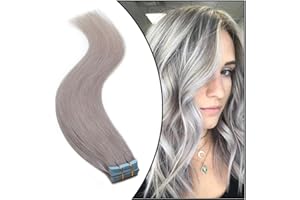 Elailite Extensiones Adhesivas Pelo Natural 20 Mechas Tape in Cabello Humano Liso Largas 100% Remy sin Clip 30cm (Paquete de 40g) #Gris