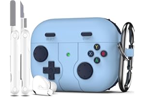 R-fun Custodia compatibile con Apple Airpods Pro (2023/2022/2019, 2a/1a generazione), cavo USB-C/Lightning con kit di pulizia, design classico per console di gioco portatili,Blu