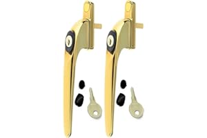2 Heather UK Polished Gold Upvc Replacement Window Handles Double Glazing Brass Window Handles Gold UPVC Window Handle Gold and Spindle with Universal Key Brass Fixing Screws Left or Right (2, Gold)