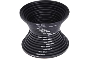 DASNTERED Step Up/Down Lens Filter Ring Adapter Set 37-82 mm, 18 Stück Kamera Objektiv Filter Metall Stepping Rings Kit Filter Adapter Set Step Up Down Zubehör für Canons Kamera(Schwarz)