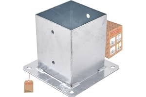 TRIBECCO® Piastra di ancoraggio con manicotto a vite per palo quadrato in legno, palo zincato a caldo manicotto per fissaggio a terra, supporto per recinzioni, piastra di base, 120 x 120 mm