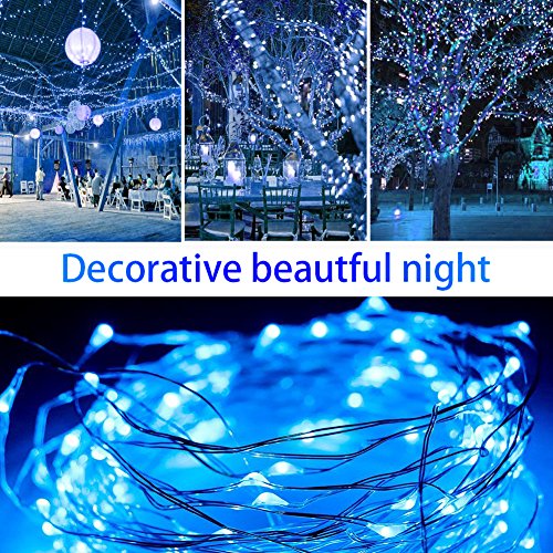 Lichterkette Kupferdraht, Kany LED Lichterkette 10 Meter 100 LEDs Batteriebetrieben Kupferdraht Wasserdicht, Kupterdraht Sternenlicht außen und innen für Weihnachten, Hochzeit, Party mit battery Box (blau) - 4