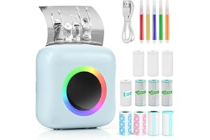 GuKKK Mini Printer, Mobile Photo Printer, Portable Mini Photo Printer, Wireless Photo Printer, Thermal Printer, with 11 Rolls of Printer Paper and 5 Colouring Pencils, Smartphone Bluetooth Printer,