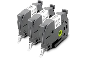 Pristar Compatible TZe-211 Label Tape Replacement for Brother P-Touch Tape 6mm TZe211 Tz-211 TZc 211 for Brother PT-H100LB PT-H101C GL-H105 PT-H110 PT-H107B PT-D210 PT-E110, Black on White, 3-Pack