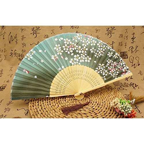 Highdas Geschenk-Hochzeitsfest-Dekor Chinesischer japanischer Art-Kirschblumen-Druck-Handheld-faltende Handventilator-Olivgrün - 2