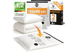 PACKDUDE XXL Sacchi Sottovuoto Piumoni e Coperte I 2 PEZZI I Taglia XXL: 130x90 cm I Sacchetti Sottovuoto Piumoni, Buste Sottovuoto Piumini I Large Vacuum Bags for Bedding I Sacchi Sottovuoto Grandi