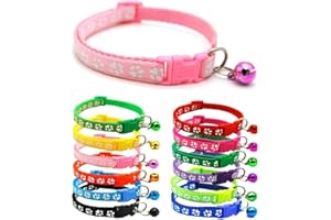 Doggie Style Store Small Dog Puppy Pet Collar Pawprint Design with Bell Nylon Adjustable Size 19-32cm Light Pink