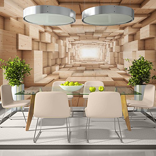 Vlies Fototapete 500x280 cm - 3 Farben zur Auswahl - Top - Tapete - Wandbilder XXL - Wandbild - Bild - Fototapeten - Tapeten - Wandtapete - Abstrakt Tunnel Holz 3D geometrisch a-B-0035-a-b