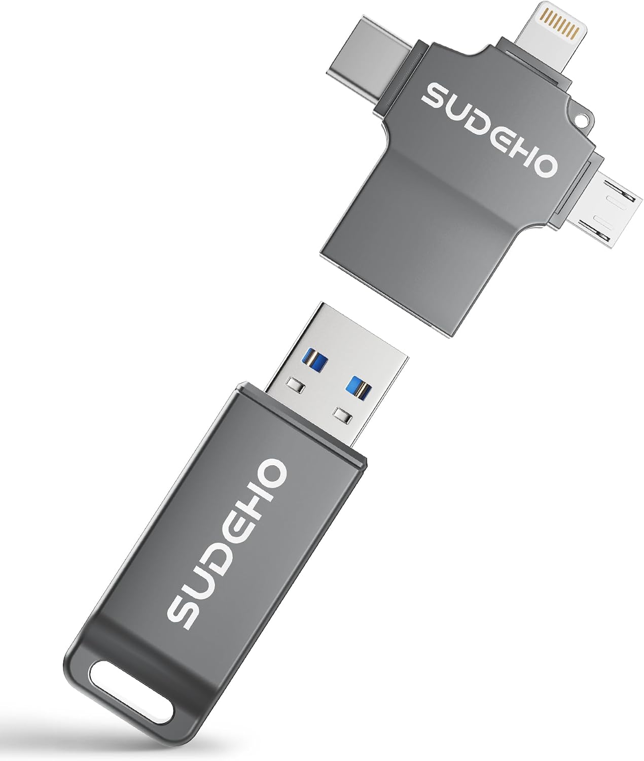 Memoria USB 16GB para Phone, 4 en 1 USB 3.0, Compatible con Pad Android PC, para Fotos vídeos música,Negro carbón