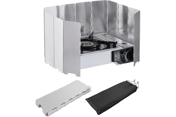 Pare-Vent Pliable Aluminium, 12 Plaques Pare-brise de Réchaud de Camping, Portable Stove Pare-brise, Pare Vent Rechaud avec Sac de Rangement, pour Rechaud de Camping Pique-Nique Cuisinière à Gaz
