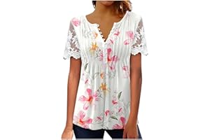 Masrin Langarmshirt Damen Trendige Plissee Oberteile Ausgehöhlter Blumenstickerei Pullover Bluse mit Knopfleiste Tops V-Ausschnitt Langen Ärmeln Pulli Shirt Regular Fit Blusentops Elegant Partywear