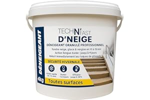 TECH'N'FAST Déneigeant déglaçant à action rapide et effet longue durée - efficace jusqu'à -50°C - Non agressif pour les animaux et les matériaux (seau 4kg) - D'NEIGE