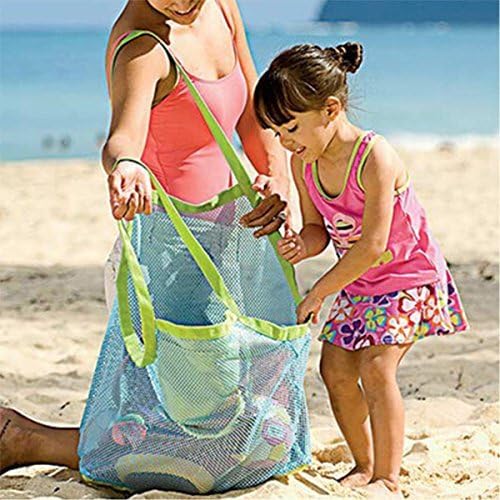 KAILIN Large Sand &amp; Water Away Toys Beach Mesh Bag Tote Pouch Handbag Buggy Storage Bag (Blue net)
