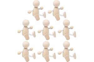 Sxutop 8 Stück Holz Puppen DIY Malerei Bewegliches Püppchen Holzpuppen Zum Bemalen Unvollendete Holzfiguren Dekoration DIY Figuren Blankofiguren für Tischdekoration, Malen Basteln, Lernspielzeug
