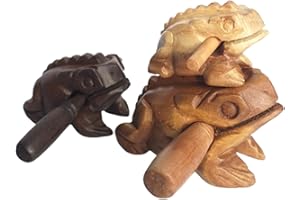 Cozinest Percussion Instruments Wooden Frog Medium Size 4.8 Inch, 4 Inch and 3 Inch Family Wood Frog Guiro Rasp Musical Instrument Tone Block Musical Instrument Home Office Decoration