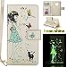 Produktbild Moto G5 Plus Luminous Leder Wallet Tasche Brieftasche Schutzhülle,Fanryn Schönes Mädchen und Katzen Muster Nacht Leuchtende Design Hochwertige PU Leder Flip Tasche Case Hülle im Bookstyle mit Standfunktion Kredit Kartenfächer für Moto G5 Plus (Gold)