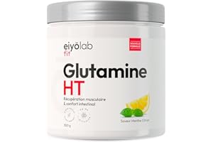 Glutamine HT | Poudre 100% Pure de L-Glutamine | 300 g | Récupération Musculaire et Santé Intestinale | 30 Portions de 10g | Acide Aminé Vegan et Sans Excipients | Goût Menthe Citron | Eiyolab