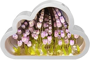 KMQRDZi Décoration de bureau, miroir, fait à la main, miroir nuage, veilleuse tulipe, ornements lumineux, cadeaux créatifs (violet)
