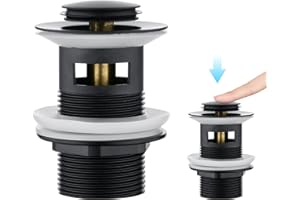 CREA Tapones de Desagüe Lavabo, Universal Click-Clack Válvula Desagüe con Rebosadero, Pop-Up Válvula Desagüe, Negro Mate