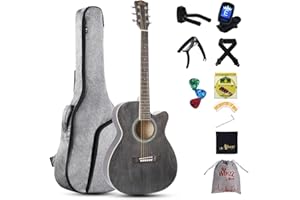 Winzz Guitarra Folk para Niños 36 Pulgadas, Tamaño 3/4 Guitarra Acústica Negro-gris Kit para Principiantes