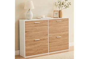 CASABEL Meuble à Chaussures 4 Abattants - Meuble Chaussure Entrée Design Moderne Cadre Blanc - Abattant Bois - Armoire à Chaussures Grande Capacité - Meuble de Rangement Pratique pour Couloir, Salon